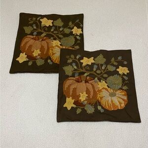 2 Pottery Barn embroidered fall pillow covers 19” x 20” very good condition